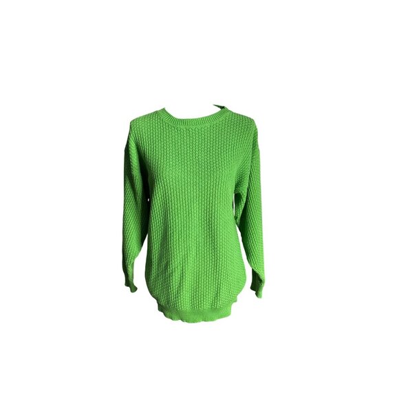 80's/90's Talbots Women's Green Apple Cotton Cable Knit Crewneck Sweater Size M - Picture 1 of 9